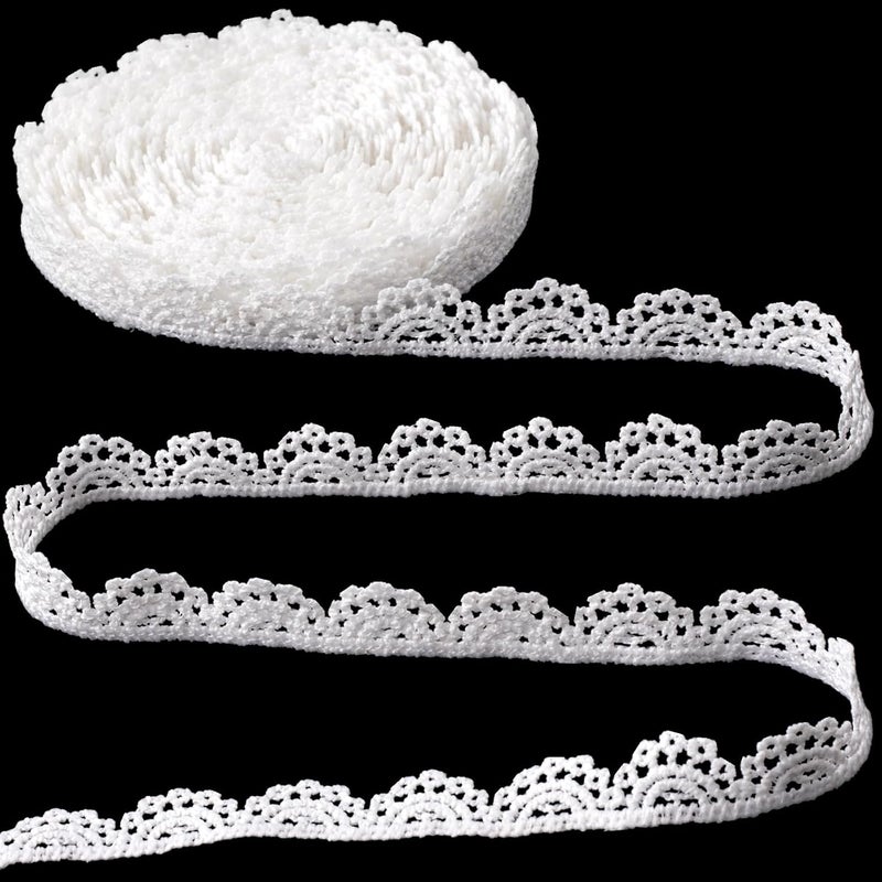 Deozu 4 Yards White Lace Trim, Vintage Crocheted Lace Ribbons, Embroidery Scalloped Edge Laces for DIY Crafts, Bouquet, Sewing, Wedding, Wrapping, Decoration (0.59" Wide) - Image 1